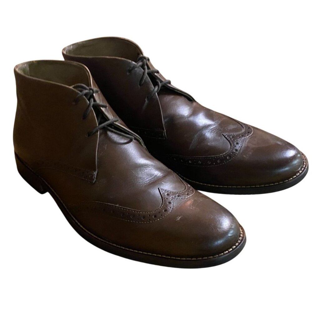 Stafford Mens Boots 9W Dix Chukka Wing Tip Brown Letaher Lace Up Classic
